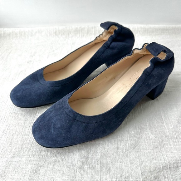 Everlane NWOB The Day Heel Suede Block Heel Pumps Navy‎ Blue Shoes 5.5 - Picture 1 of 9
